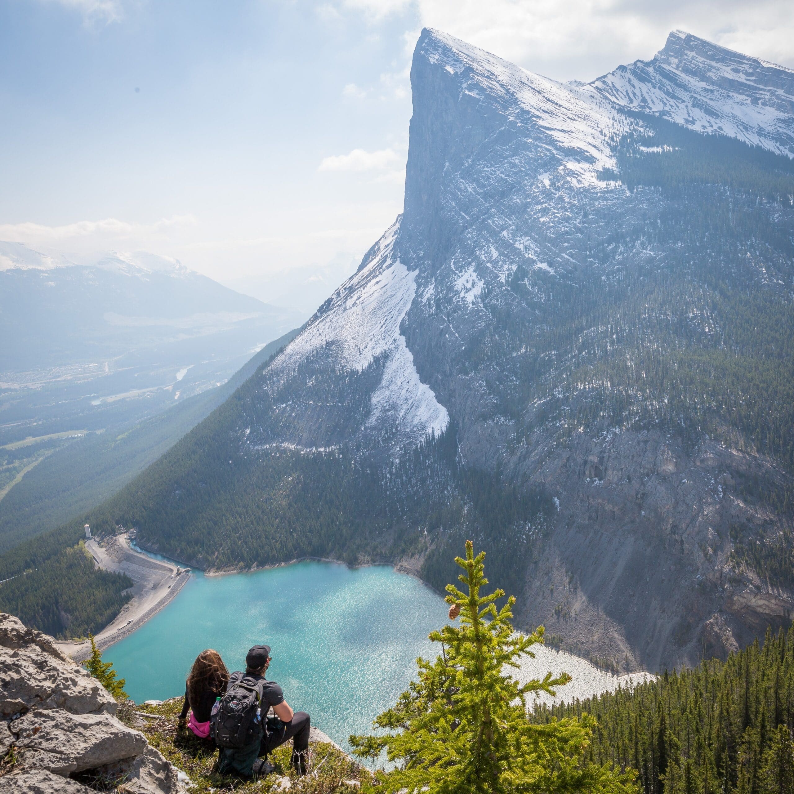 Couple hiking in the wild mountains