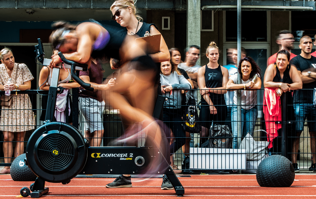 Athlete on bike erg