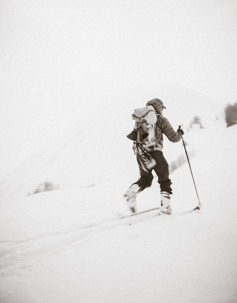 man cross country skiing