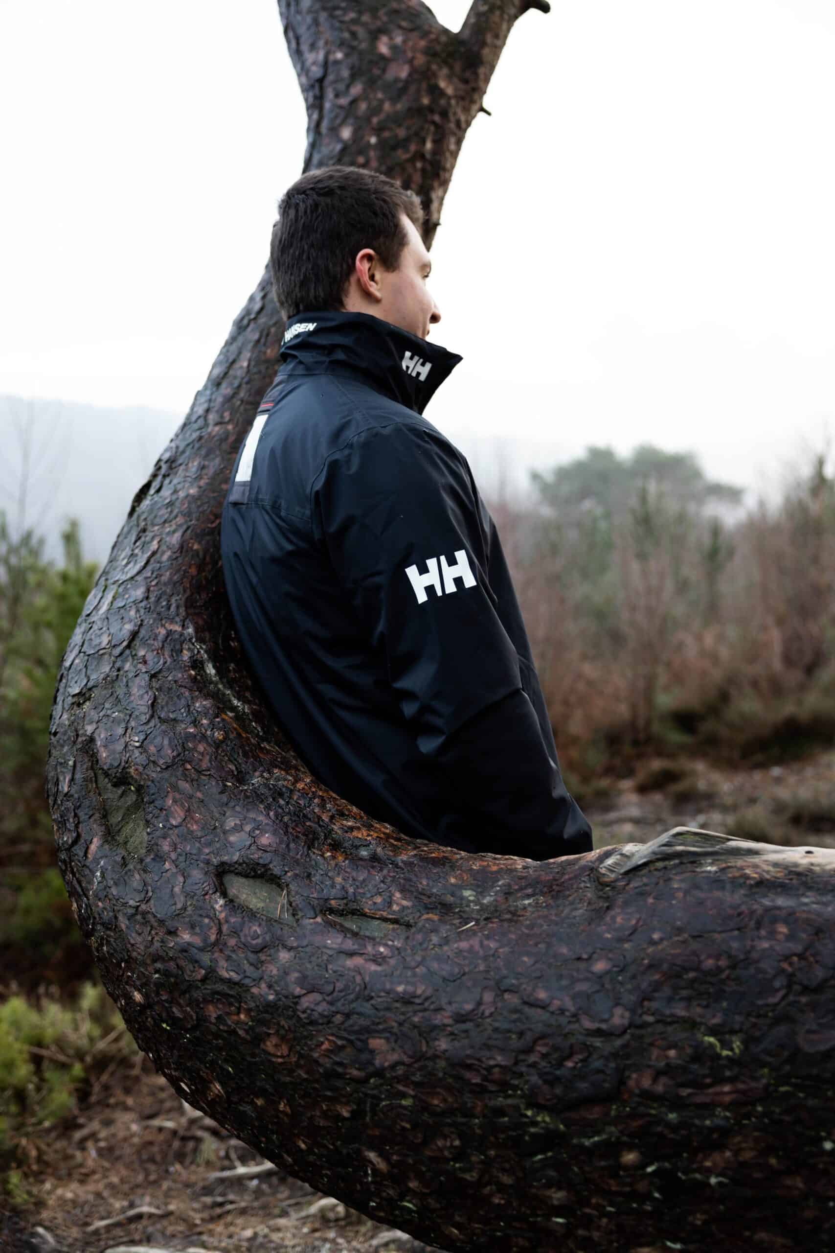 man in rain with coat