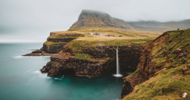 Faroe Islands Waterfall and Sea