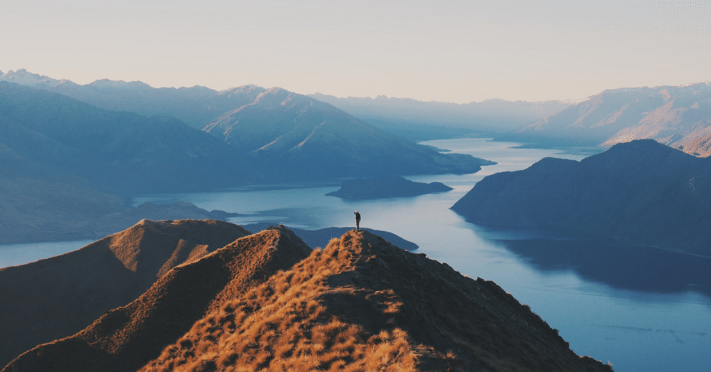 Mountains and lakes and hiker