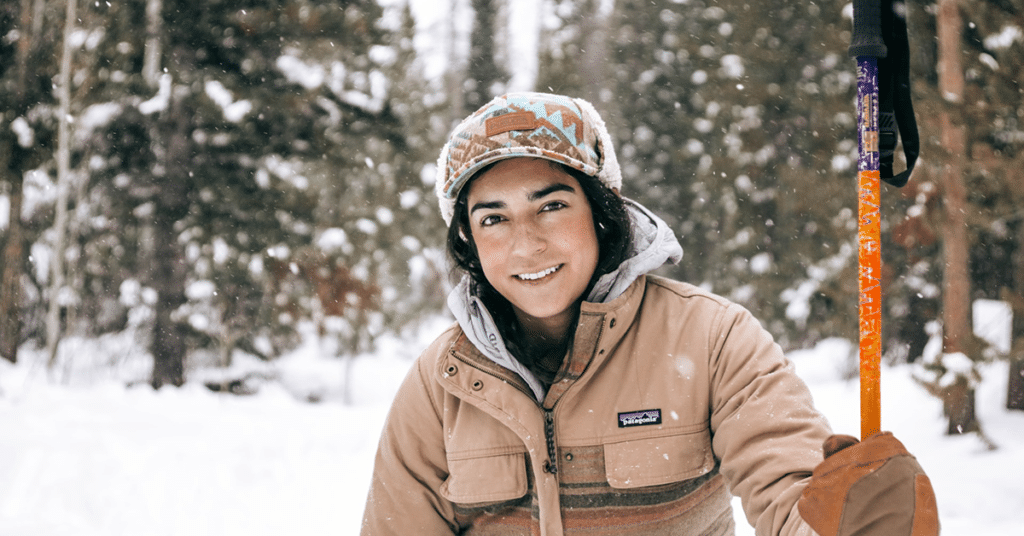 Woman in patagonia jacket in snow