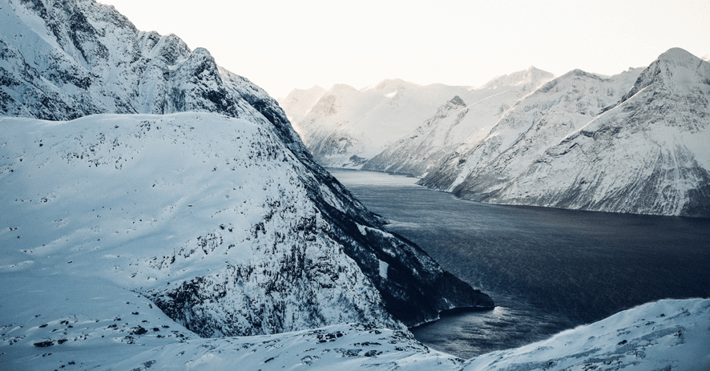 snowy mountain and ice sea