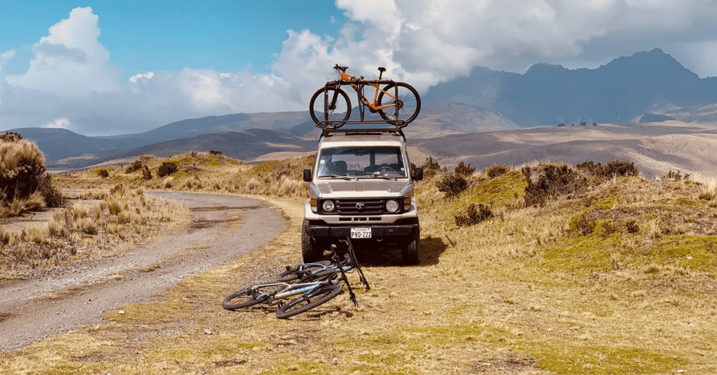 electric bikes on top of car