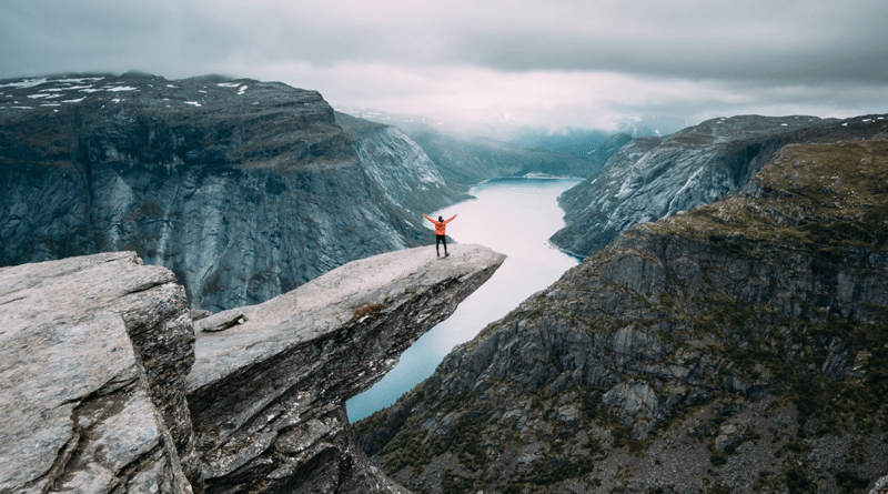 Man in Norway standing on a Rock