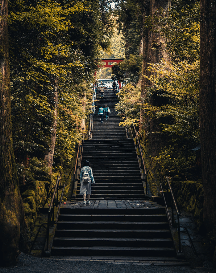 Japanse Woman walking up the stairs