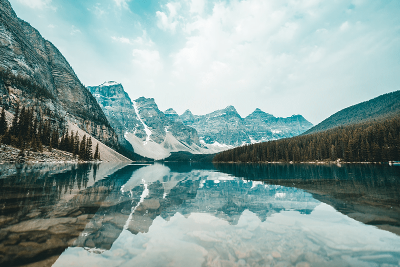 Clear lake water and mountains