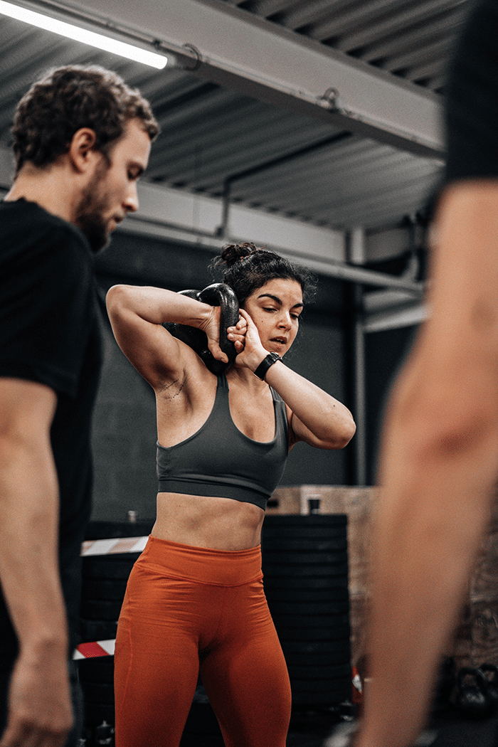 Woman working with kettlebell