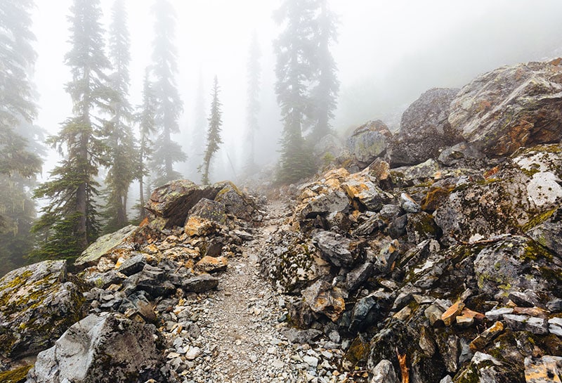 Hike on a rocky mountain trail.