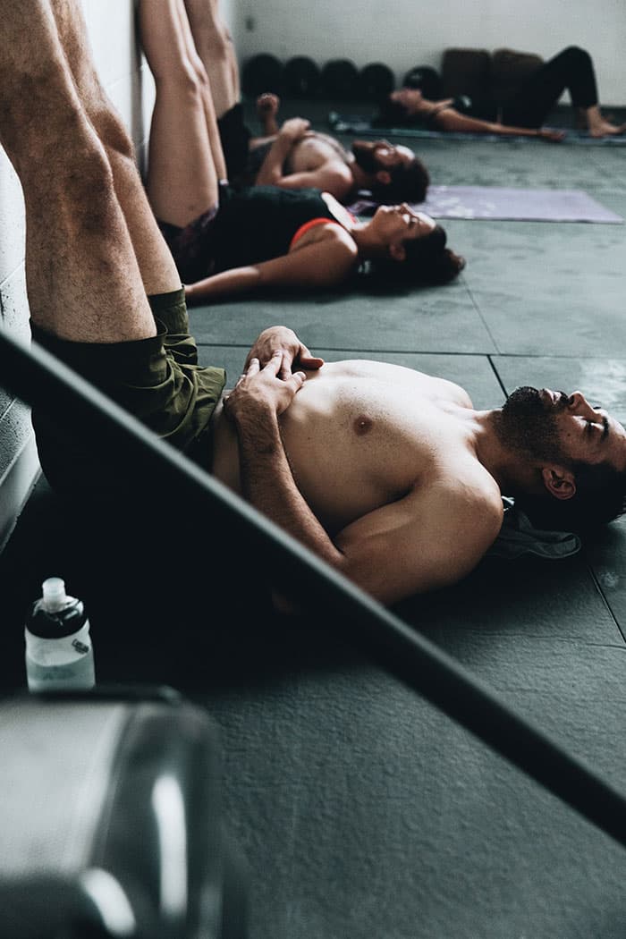 Athletes resting after a workout