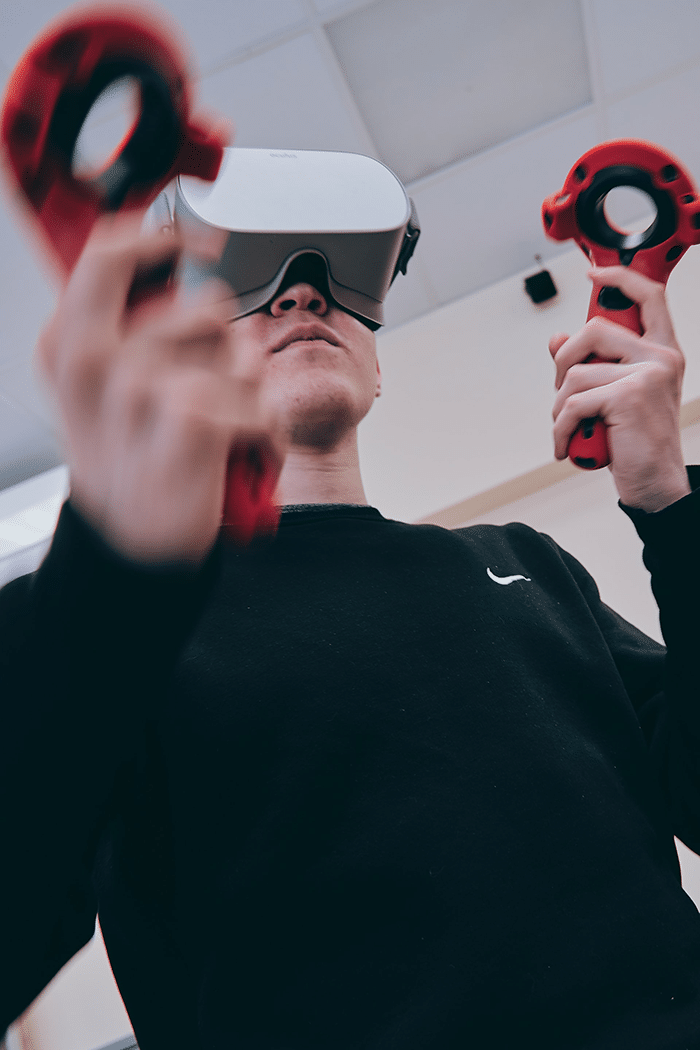 Boy playing with virtual reality headset