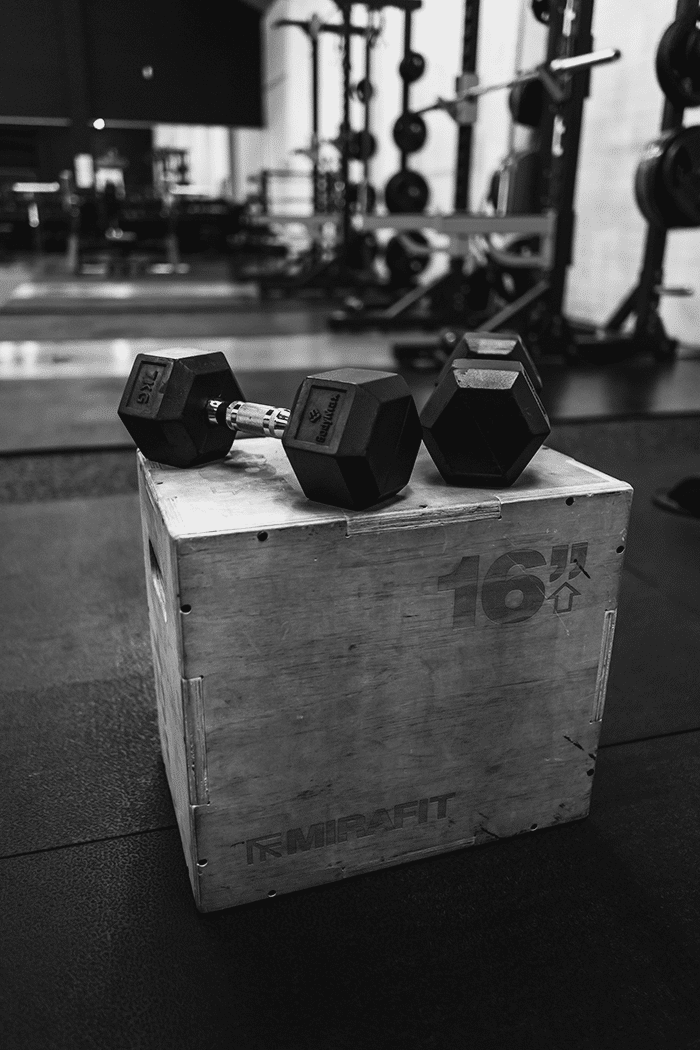 Box with dumbbells