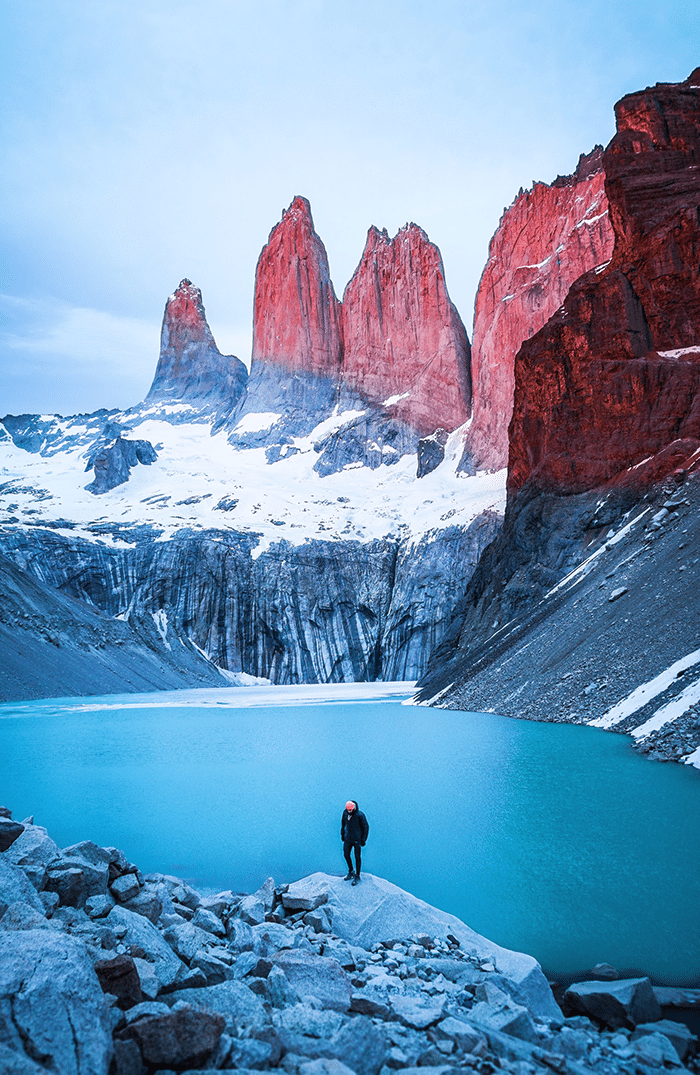 man next to lake and mountain