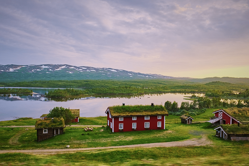 Grass roof houses on hiking routes in Sweden