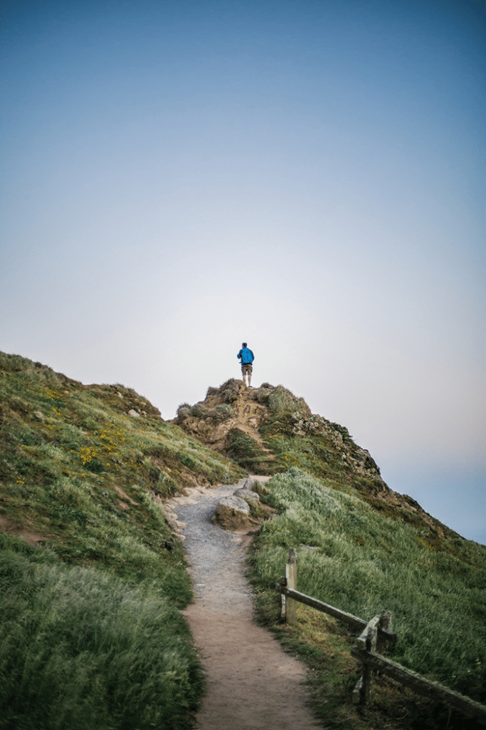 Man at the end of a hiking trail