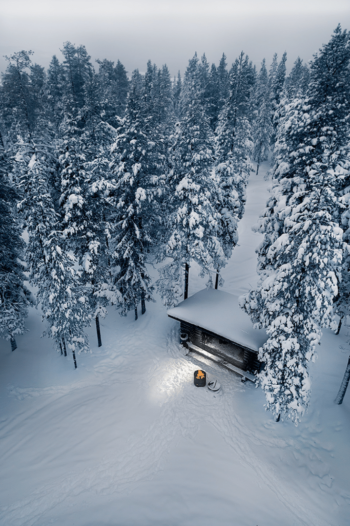 Snowy hut in Finland