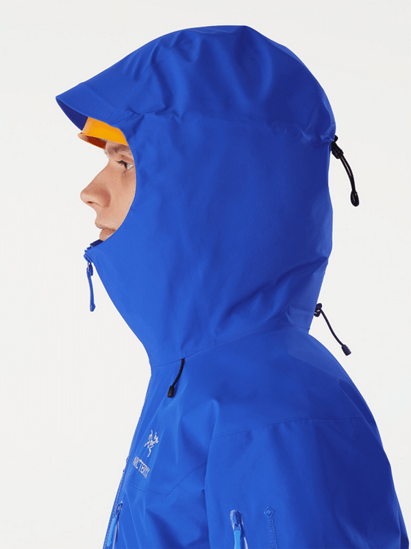 Blue hood on coat