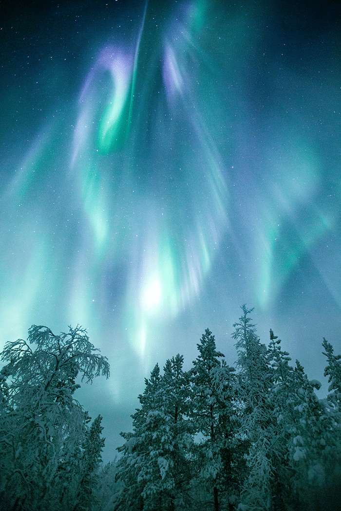 Northern lights over hiking routes in finland