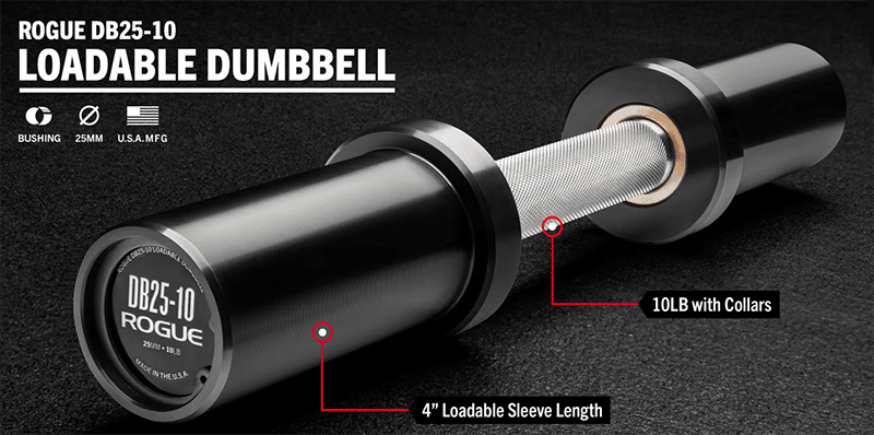 Rogue DB25-10 Loadable dumbbell with black sleeves