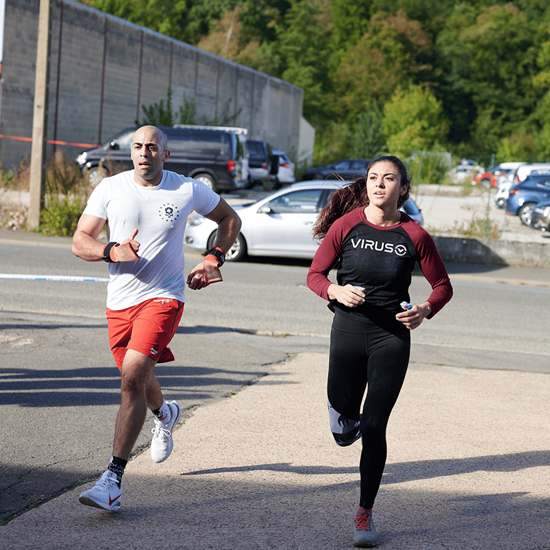 man and woman running