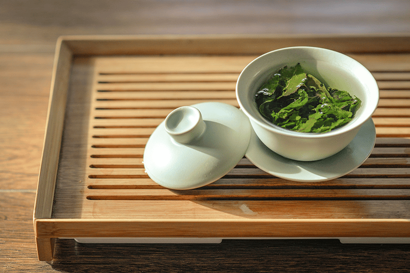 Brewing tea on bamboo board