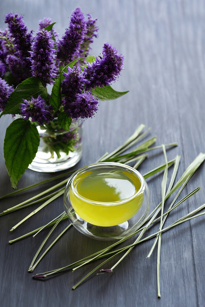 Lemongrass tea on wooden boards