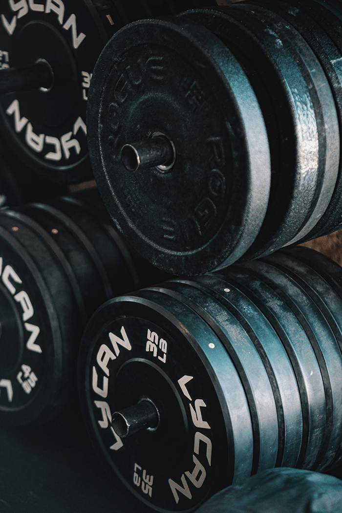 Weights on rack