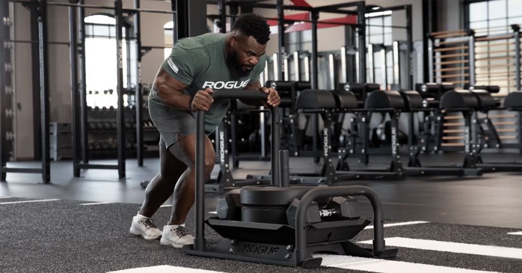 Athlete training with Rogue Alpaca Sled in gym