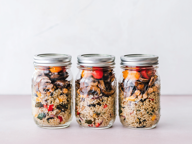 Oats and fruits in jars