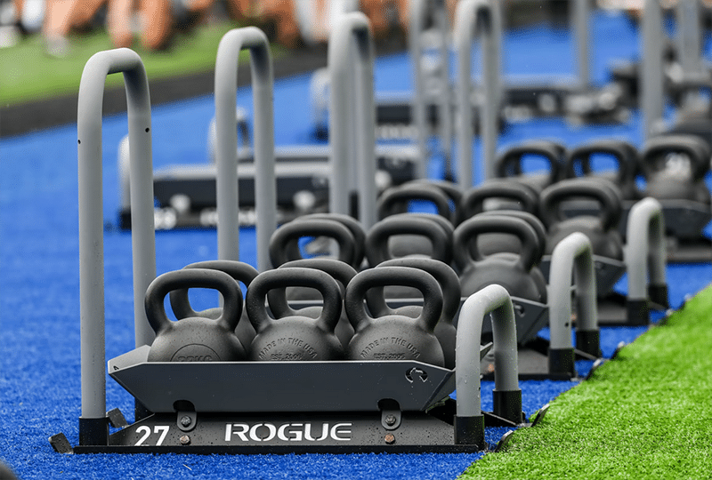 Kettlebells in tray