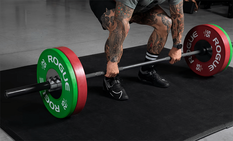 Athlete working on Rogue deadlift platform