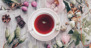 Hibiscus tea on wooden table