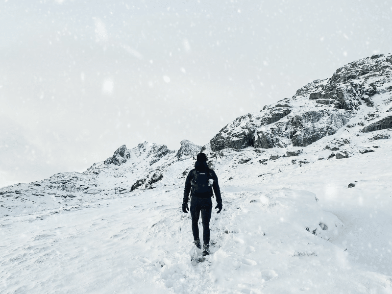 UK hiker in snowy wilderness