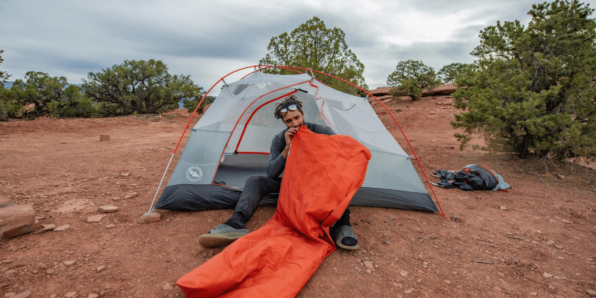 Camper with Big Agnes sleeping bag