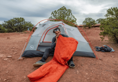 Camper with Big Agnes sleeping bag