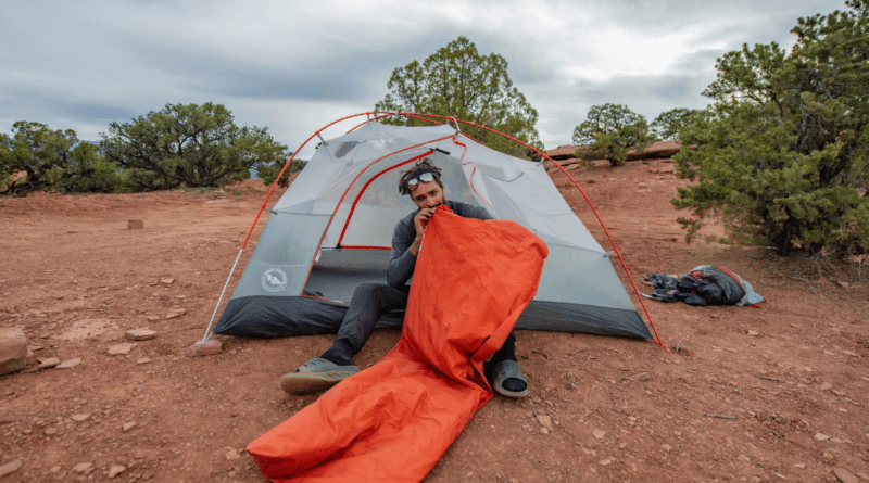 Camper with Big Agnes sleeping bag