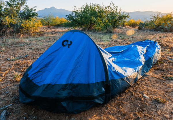 Bivy bag in the sunlit outdoors