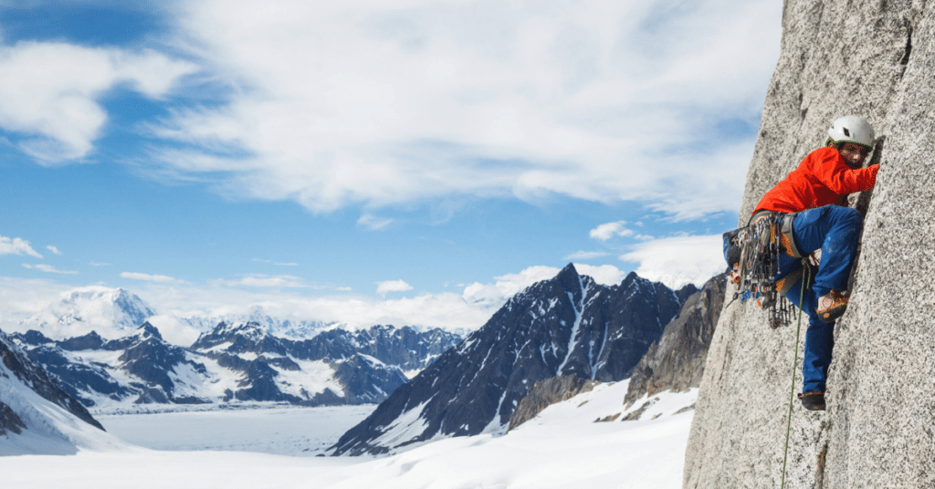 Climber in Patagonia shell jacket