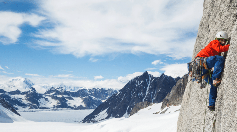 Climber in Patagonia shell jacket