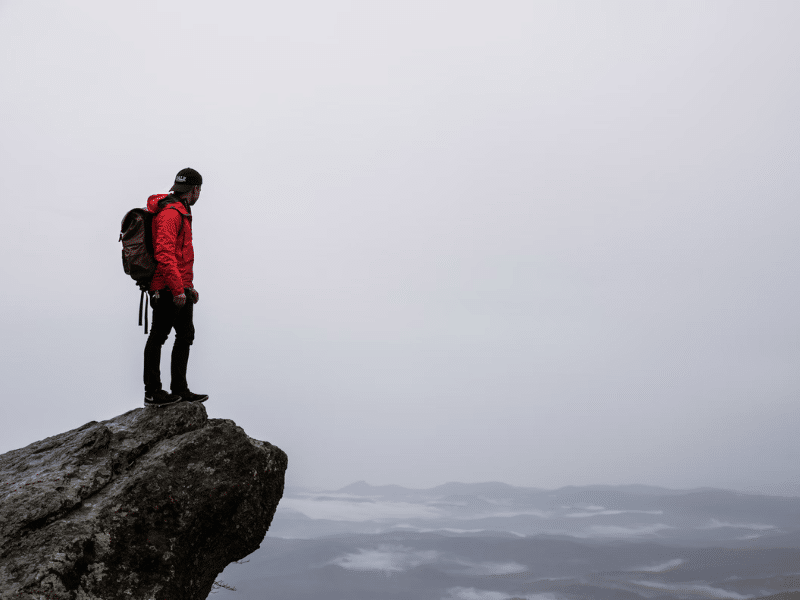 Outdoor hiker admires the view