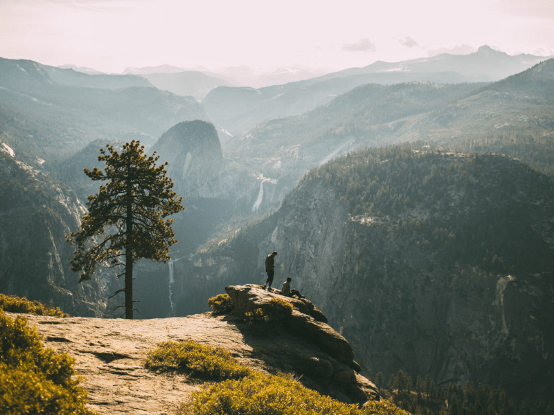 Hikers stop to view mountains