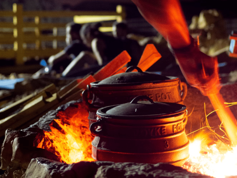 Camping pots in the fire