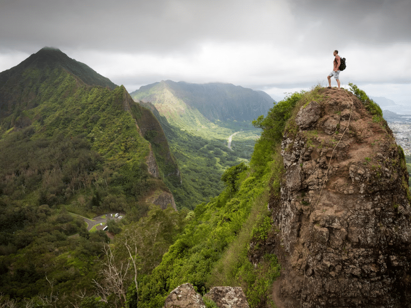 Hiker stops to admire the view