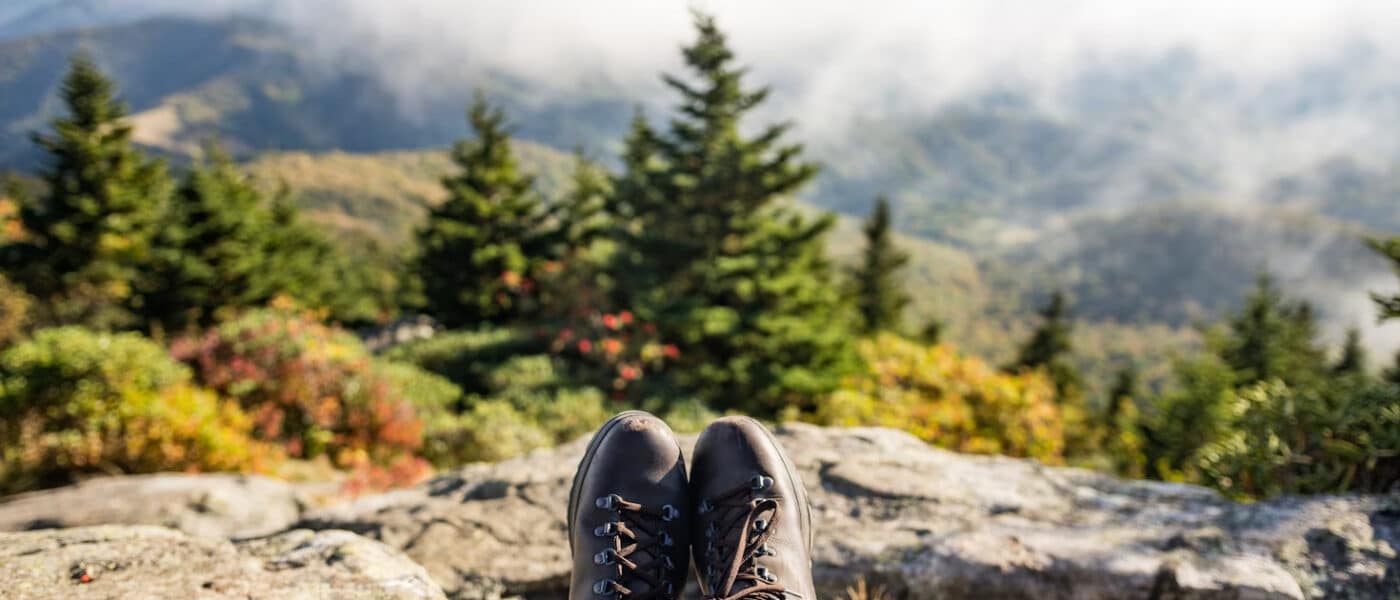 Walking shoes on a hillside