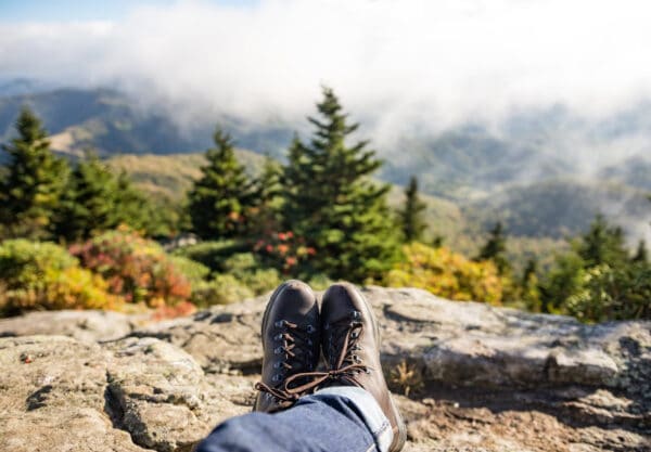 Walking shoes on a hillside