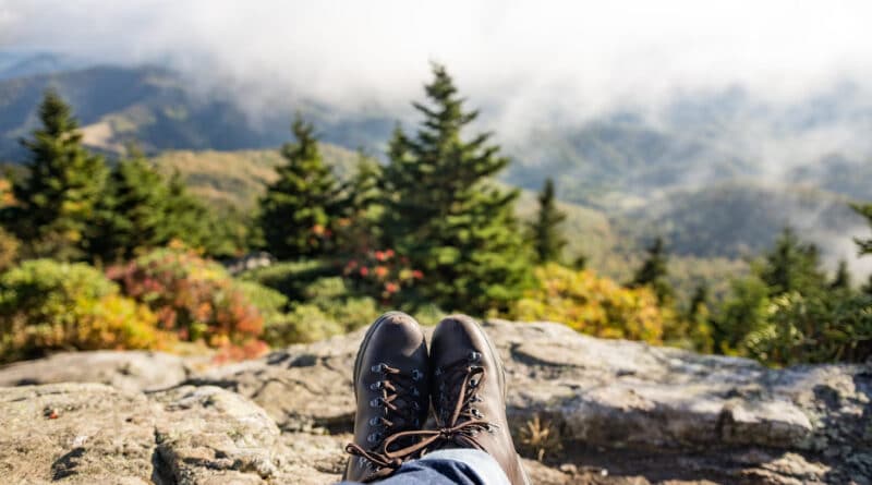 Walking shoes on a hillside