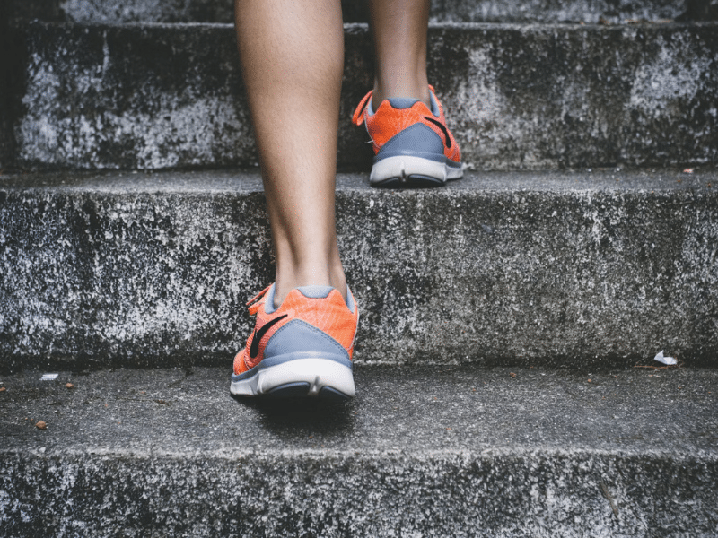 Walking shoes going up stairs